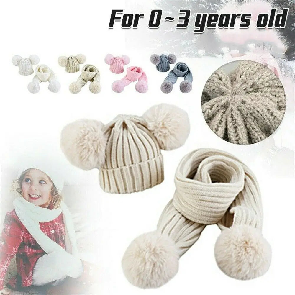 Boys Girls Toddler Kids Pom Windproof Baby Beanie Cap Kids Knitted Hat Bobble Hat Warm