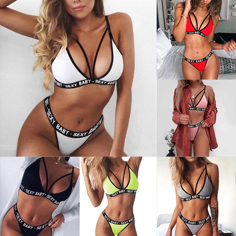 Hot Selling Sexy? Letter Underwire Two Piece Push Up Push Up Bras ?lingerie Set For Women