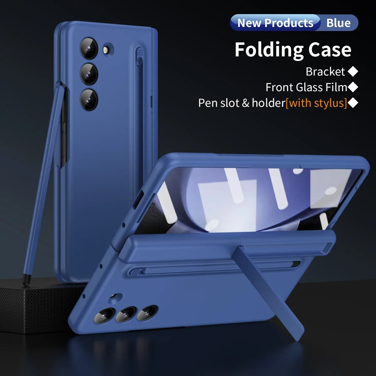 Pen Holder Slot Case for Samsung Galaxy Z Fold 6 5 4 3 Fold5 with Pen Bracket Front Glass Film Protection ZFold6 5G Luxury Cover