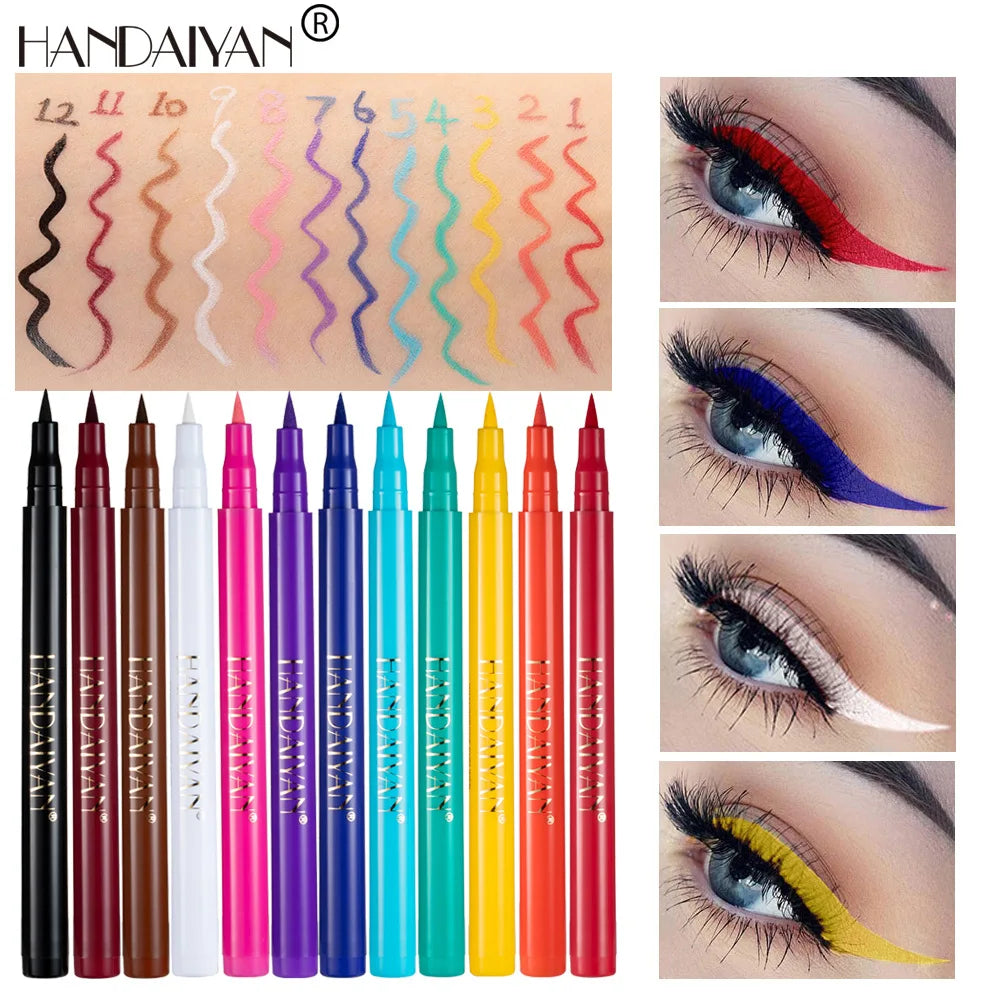 Waterproof 12 Color Liquid Eyeliner Pencil DIY Paintings Eyeliner Easy To Wear Colorful White Yellow Blue Eye Liner Pen Makeup