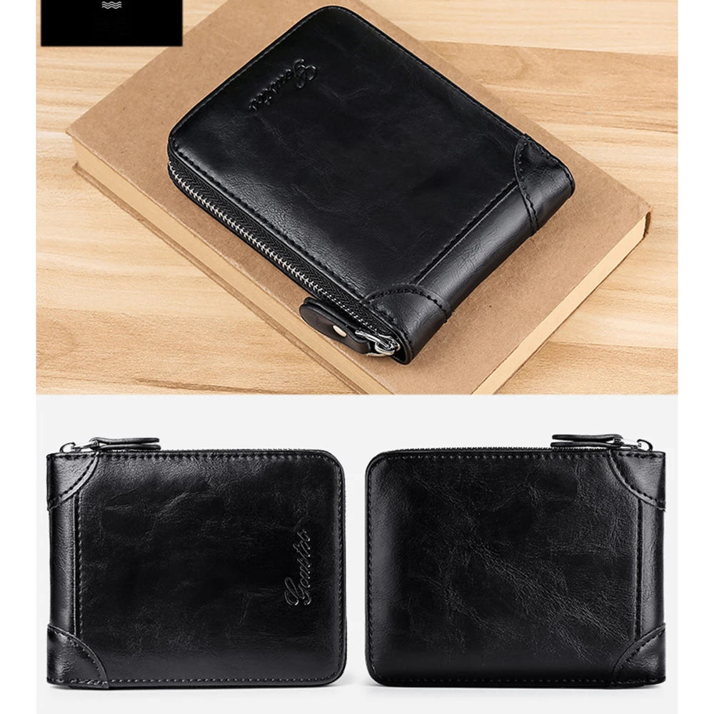 Men's Coin Purse Wallet RFID Blocking Man PU Leather Wallet Zipper Business Card Holder Money Bag Wallet Male