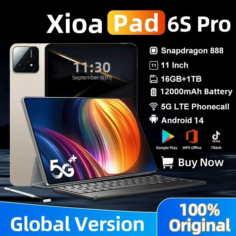 Global Version NEW Original Pad 6S Pro Tablet 11inch HD 4K Android 14 Snapdragon 888 16GB+1T 12000mAh 5G Dual SIM Bluetooth Tab