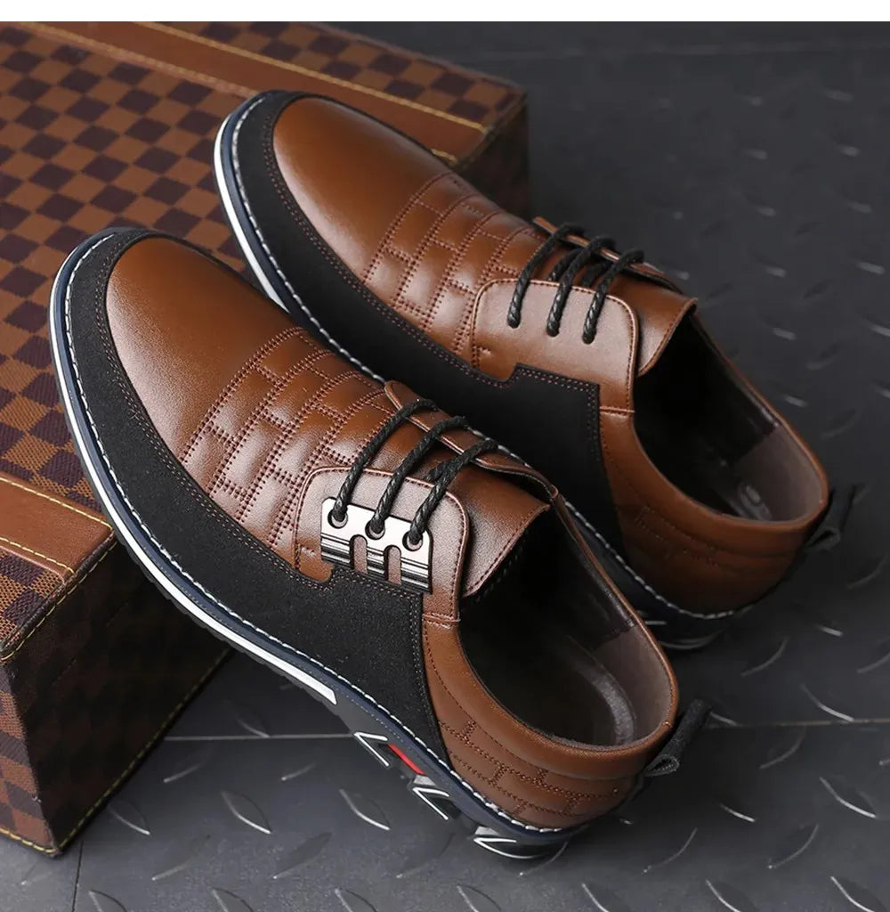 Men Sneakers Shoes Fashion Brand Classic Lace-Up Casual Loafers Pu Leather Shoes Black Breathable Business Men Shoes Big Size