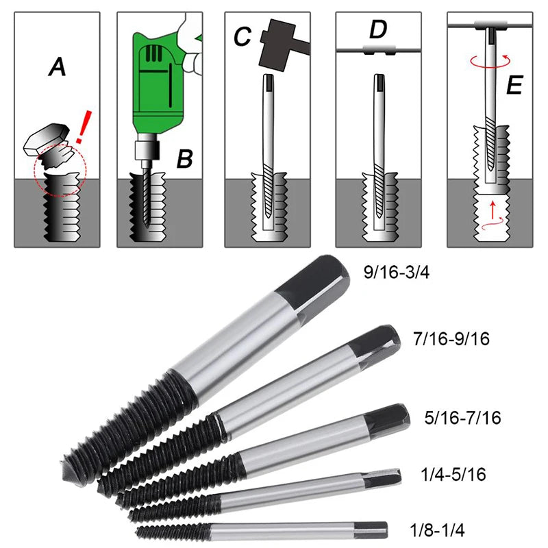 5Pcs High Speed Steel Screw Extractor 3.5-7mm Center Drill Bits Guide Set Broken Damaged Bolt Remover Removal Speed Easy Set