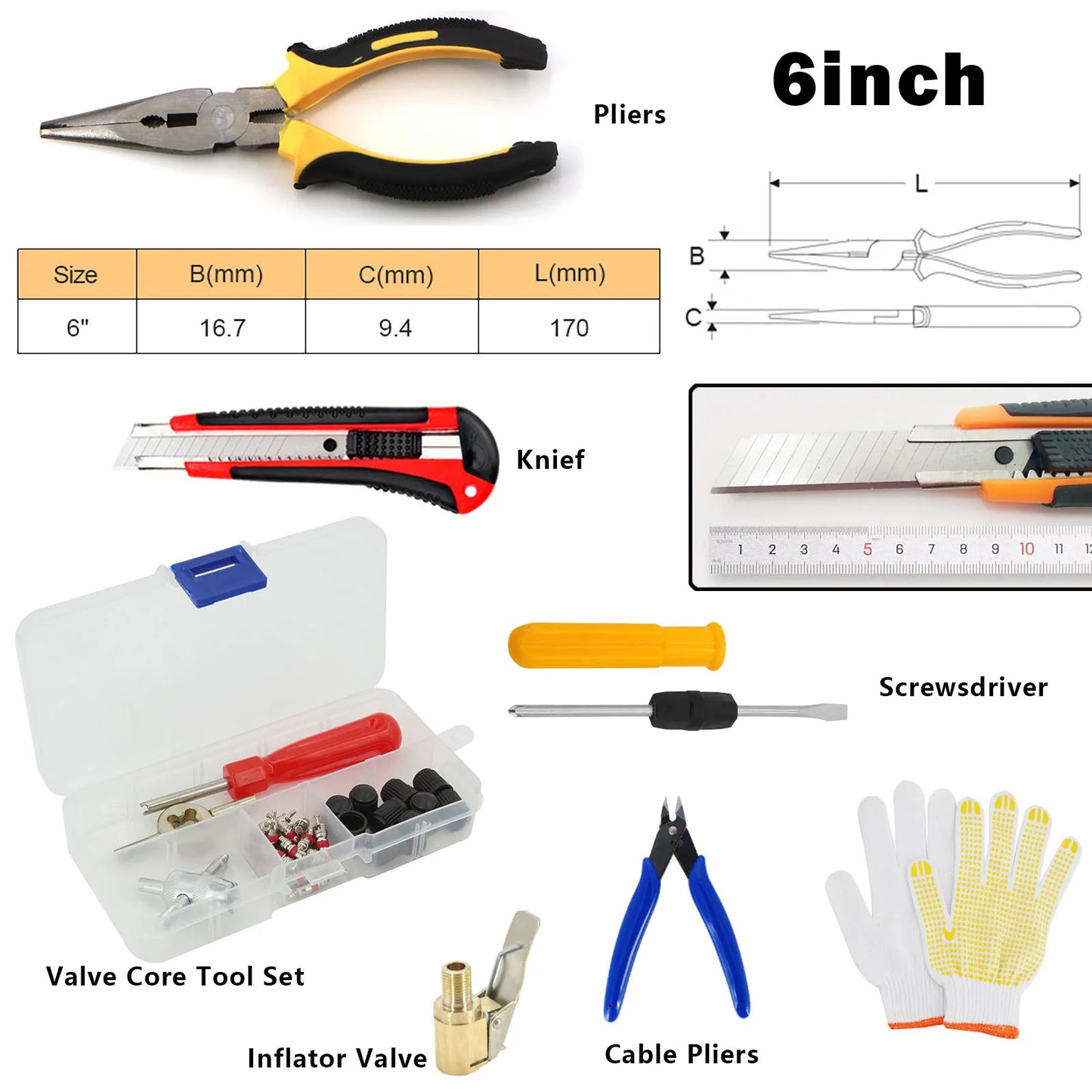 Car Tire Repair Tool Kit Studding Set Auto Bike Puncture Plug Garage Needle Nose Pliers Vacuum Film Nail Screws W/ Storage Case