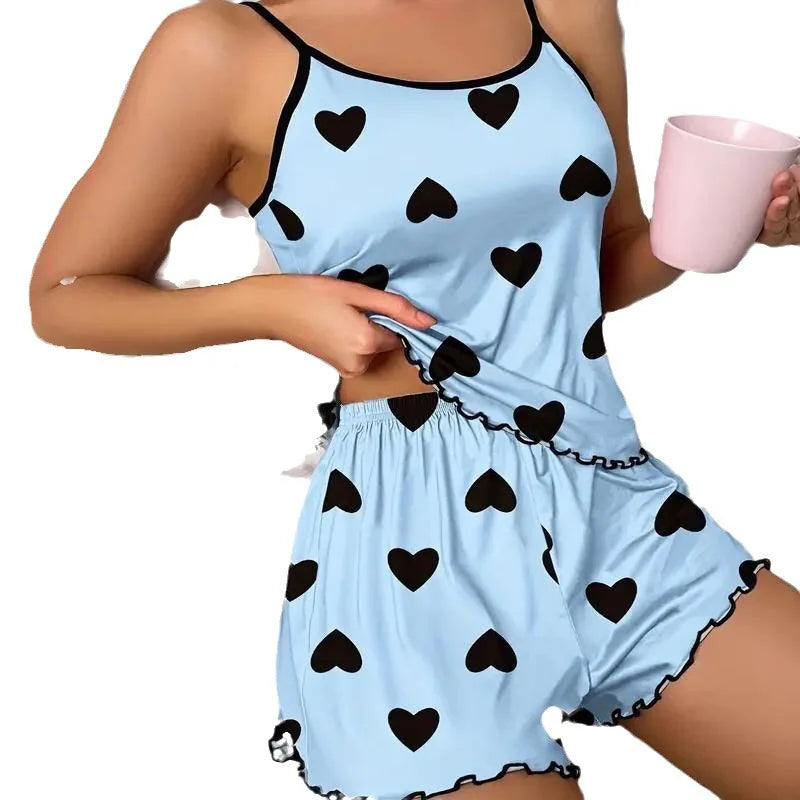 European and American Summer Women's Pajamas Two-Piece Set Sexy Casual Camisole Shorts Loungewear Valentine's Christmas Birthday