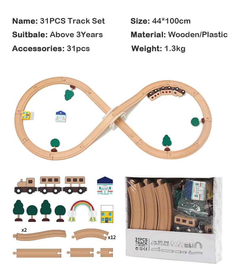 Wood Railway Track Set Expansion Package DIY Building Blocks Accessories Tracks Fit for Biro Wooden Tracks Kids Educational Toys