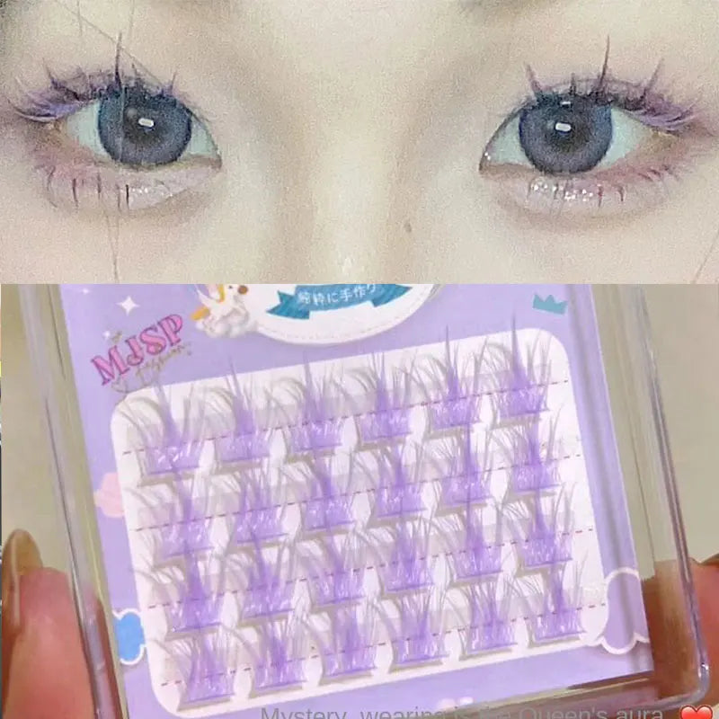 Pink/White/Blue/Purple Colored Eyelash Clusters Manga Lashes Colored False Eyelashes Natural Long Faux Bunche Makeup Wholesale