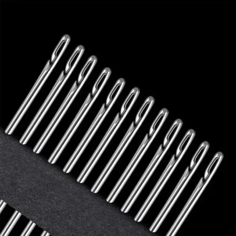 48/12Pcs Blind Sewing Needles Elderly Big Hole Stainless Steel Self Threading Needles Hand Sewing Embroidery Needle Accessories