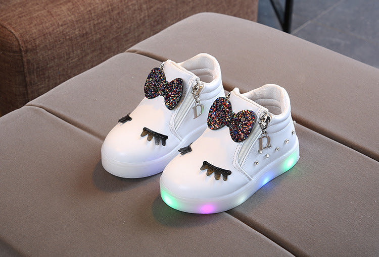 Children Glowing Sneakers Kid Princess Bow for Girls LED Shoes Cute Baby Sneakers with Light Shoes Size 21-30