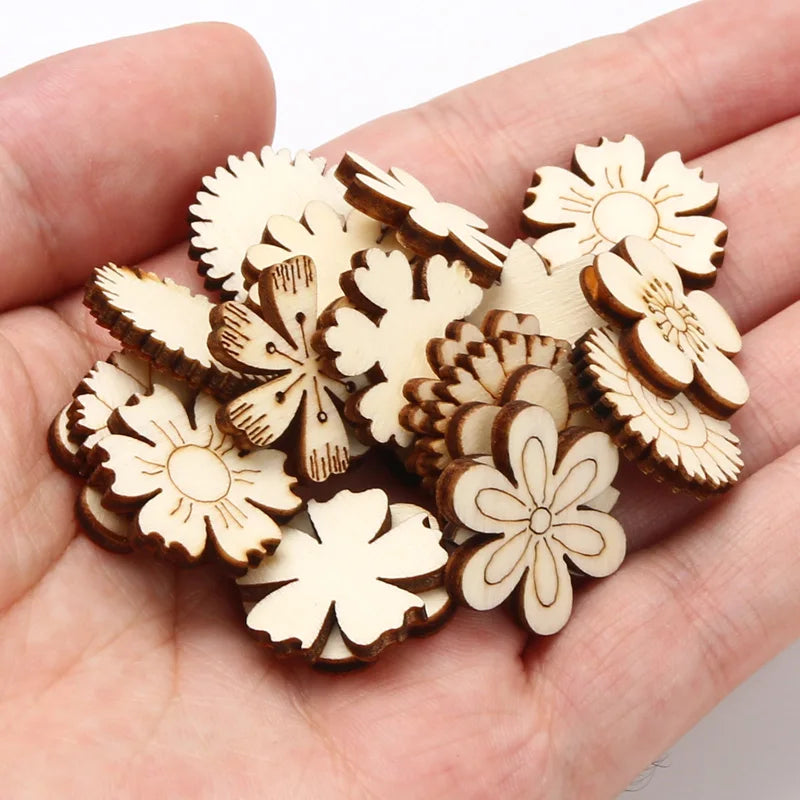 50Pcs 20/25mm Mixed Flower Wood Slice Scrapbooking Wooden Crafts For Embellishment Handmade Accessories DIY Home Decoration