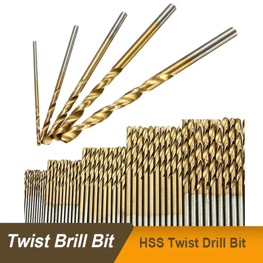 50 Pcs/set Titanium Coated Twist Drill Bit High Speed Steel Hole Opener Woodworking Metal Plastic Tools Electric Drill