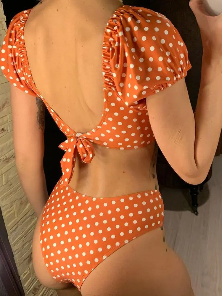 NEW Sexy Polka Dots V Neck Mid Waist Bikini Female Swimsuit Women Swimwear Two-pieces Bikini set Bather Bathing Suit Swim V1909