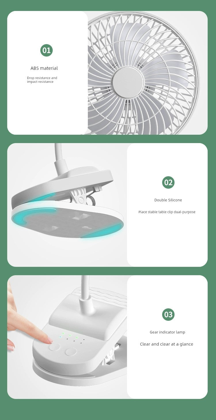 Desktop USB Rechargeable Fan Office Dormitory Portable Stand-up Desk Fan Ultra-Quiet Speed Control Baby Clip Fan