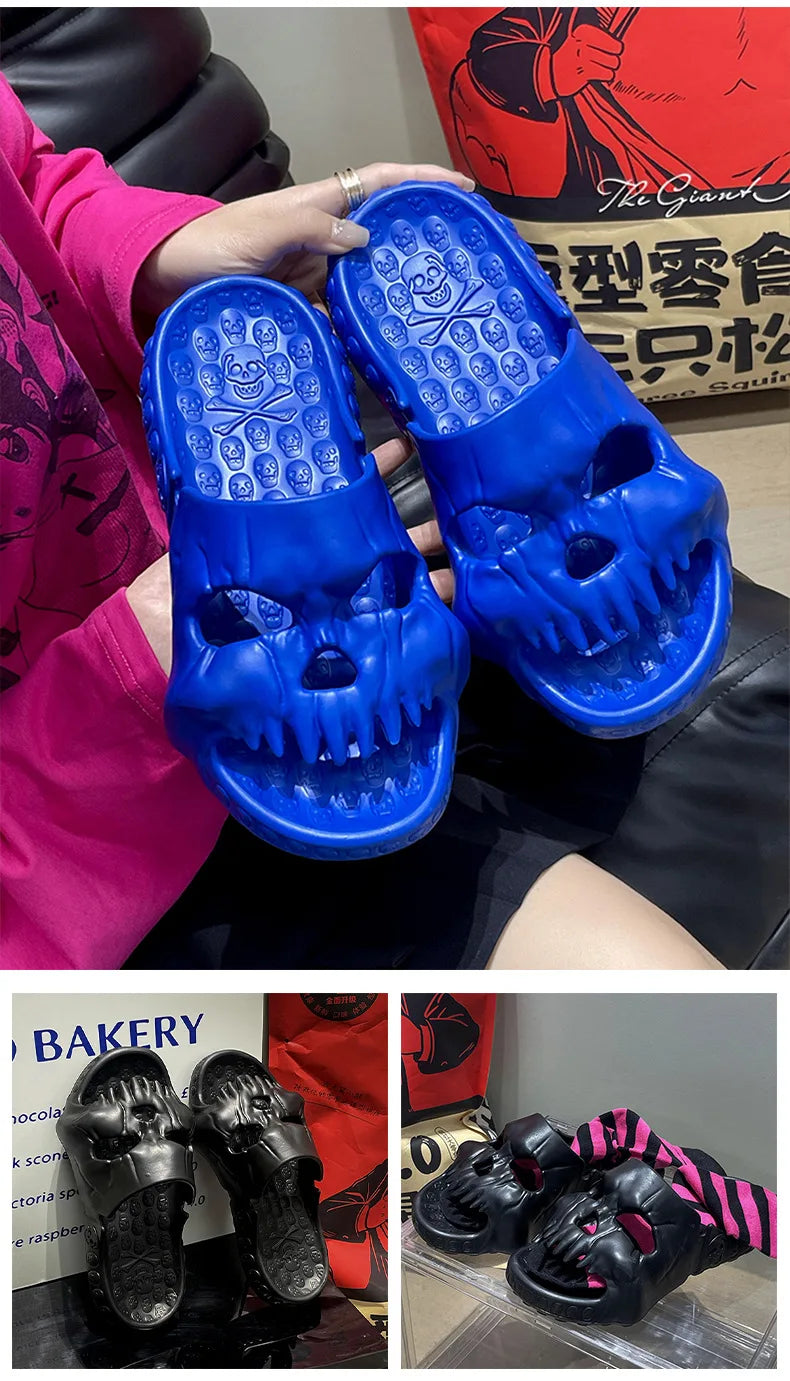 Skull Design Men Slippers Y2K Personalized 2023 Punk Summer Outdoor Slide Thick Sole Platform Beach Non-Slip Male Sandals