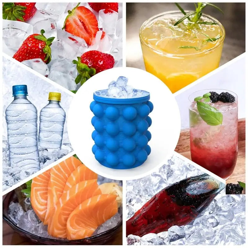 1PC Silicone Ice Bucket 2 in 1 Large Mold With Lid Portable Cooler Cube Freeze Tray Drink Whiskey Wine Beer for Kitchen Bar Tool