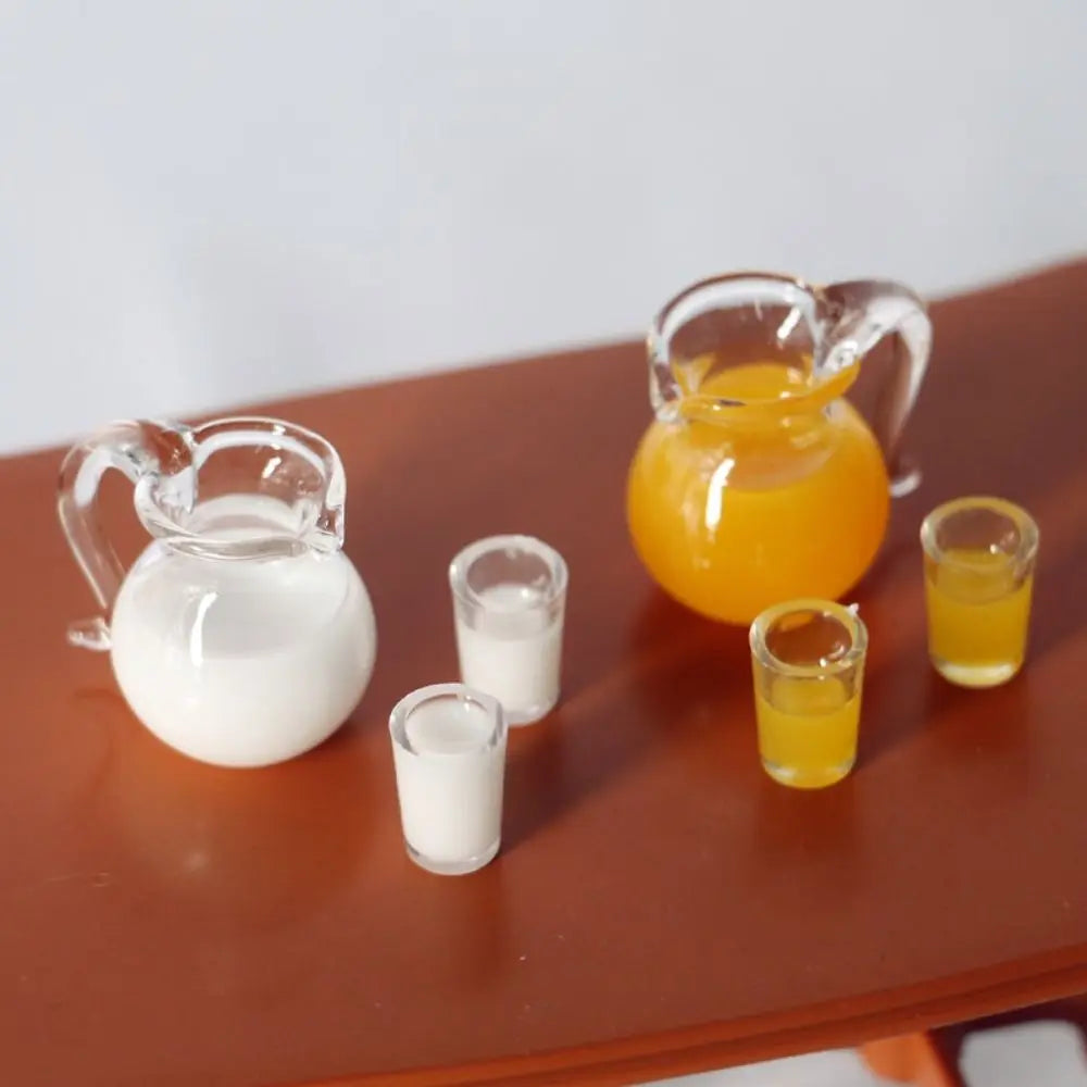 1Set 1/12 Dollhouse Miniature Food Mini Resin Drink Bottle Simulation Orange Juice Milk Model Toys Milk Drink Play Dollhouse