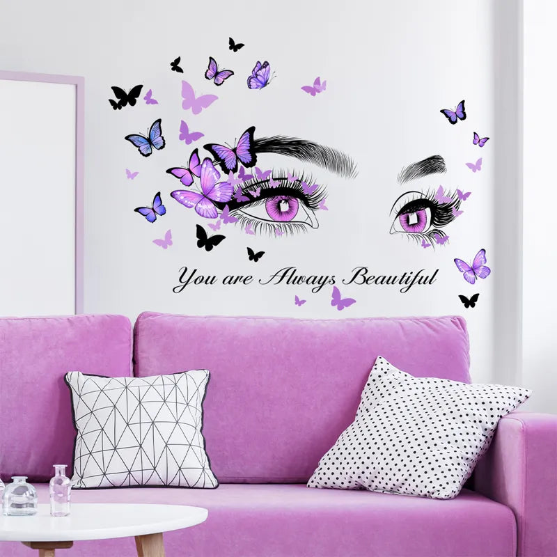 1pc Butterfly & Figure Graphic Wall Sticker, Modern Self Adhesive Wall Art Decal For Home Decor