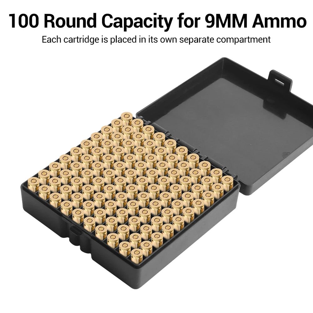 9mm Tactical Ammo Box 50/100 Rounds Shotgun Bullet Shell Holder Box Portable Rifle Cartridge Storage Case Flip-Top Bullets Can