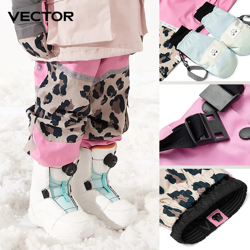 VECTOR Winter Ski Pants Children Outdoor High Quality Windproof Waterproof Warm Snow Trousers Winter Ski Snowboarding Pants