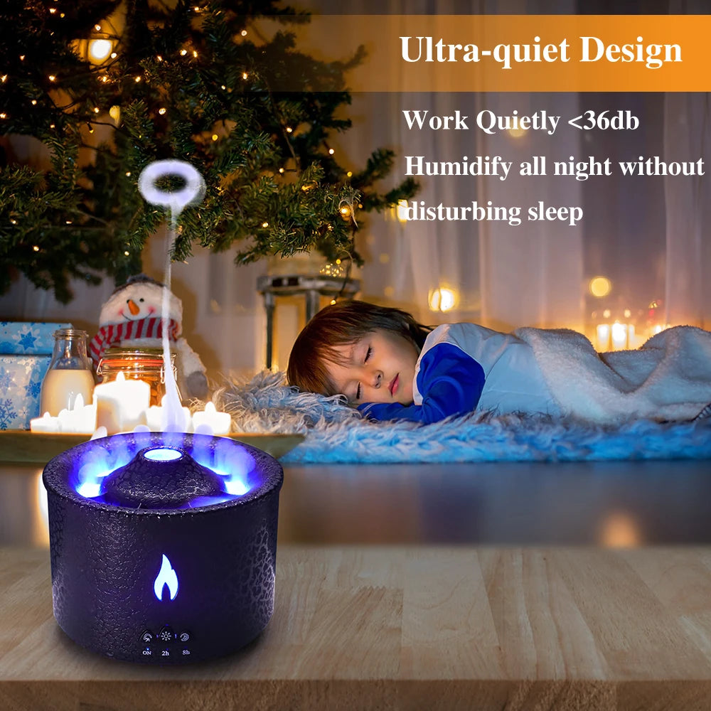 Volcano Fire Flame Air Humidifier Aroma Diffuser Essential Oil with Remote Control Jellyfish for Home Fragrance Mist Mak Smoking