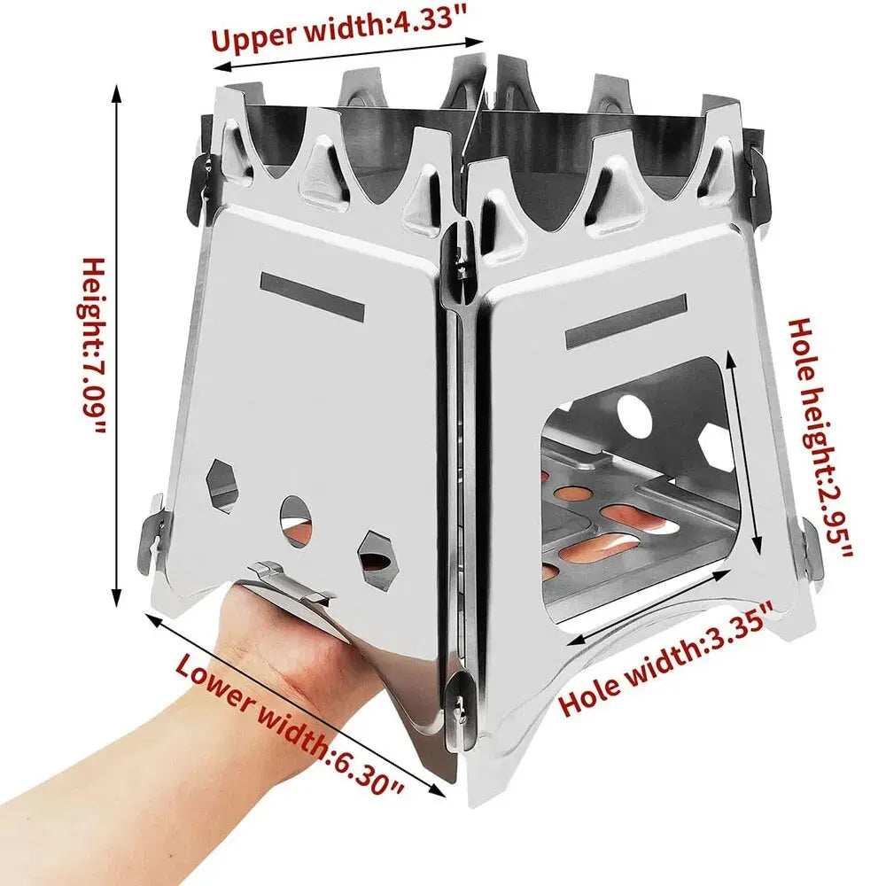 Portable Camping Wood Stove with Stainless Steel Folding Lightweight Firewood Stove For Outdoor Hiking Traveling BBQ Picnic