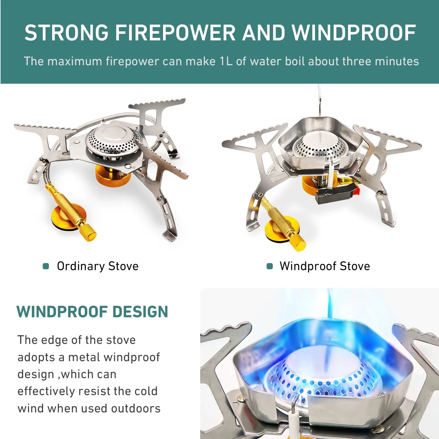 Camping Wind Proof Gas Burner Outdoor Strong Fire Stove Heater Portable Furnace Picnic Barbecue Tourism Supplies Equipment