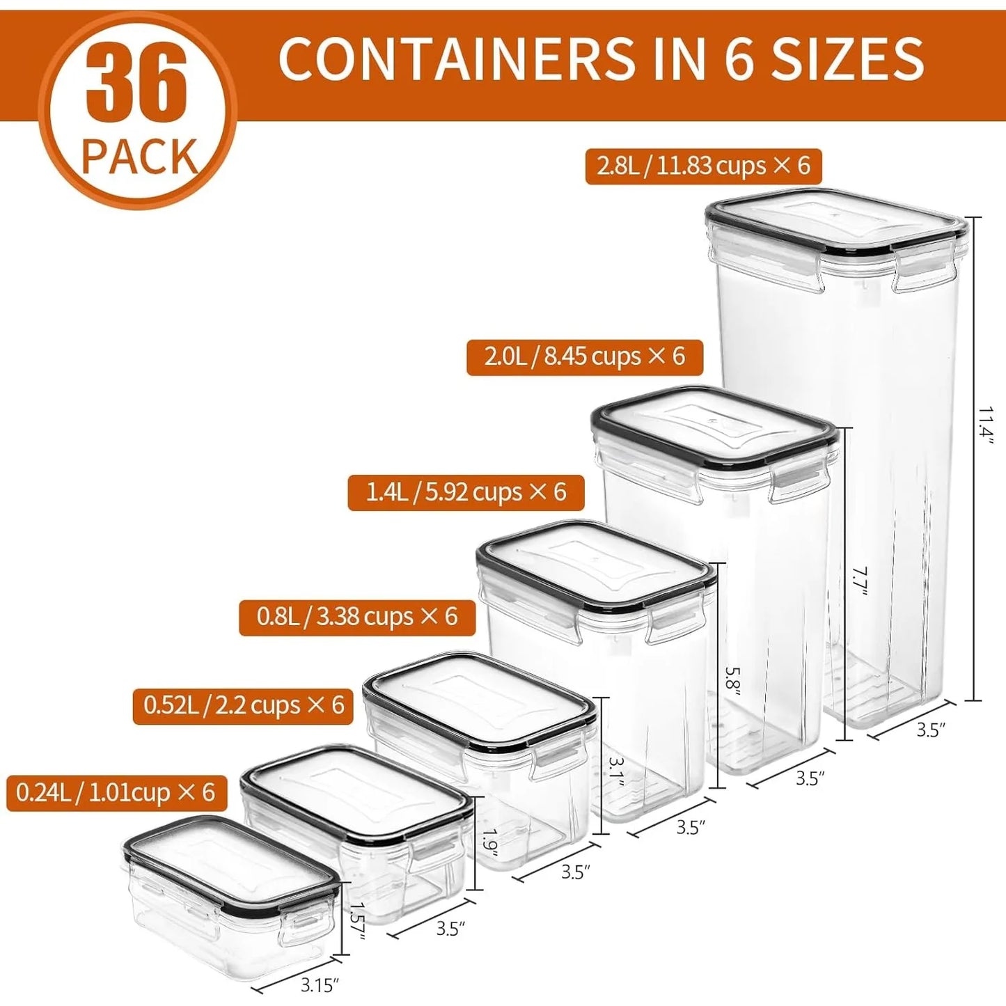 Skroam 36 Pack Airtight Food Storage Containers for Kitchen Pantry Organization and Storage Plastic Kitchen Storage Containers