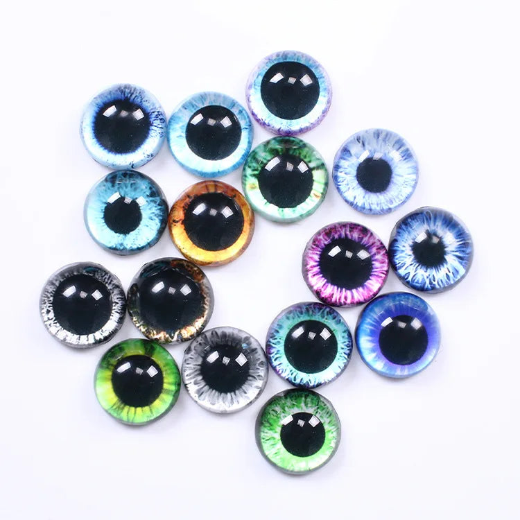 20Pcs/Pack 8mm Glass Eyes for DIY Sewing Dolls Crafts Accessories Cat Eye Dragon Dinosaur Eye Round Cabochon