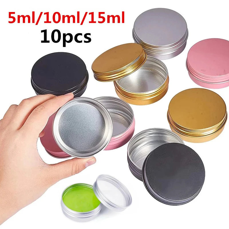 10Pcs 5ML/10ML/15ML Empty Aluminum Tin Jar For Packing Cream Balm Nail Candle Cosmetic Round Storage Container Mini Metal Boxes