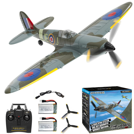 New Volantex 761-12 Spitfire Fighter,  2.4G 400mm Wing Span Remote Control Aircraft, RTR One Stunt, Gift for Adults and Children