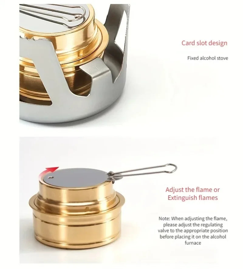 Outdoor Portable Mini Alcohol Stove Suitable for Camping Picnic Barbecue and Fishing Aluminum Alloy Structure Adjustable Flame