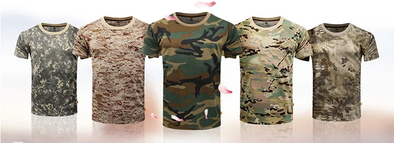 Men Tactical T-shirt Summer Camouflage Quick Dry Short Sleeve O Neck T Shirt Combat Clothes Hunting Camping Shirt