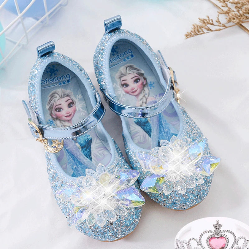 Disney Princess Crystal Shoes New Girls Single Shoes Frozen Aisha Sophia Rhinestones Shoes Performance Party Shoes