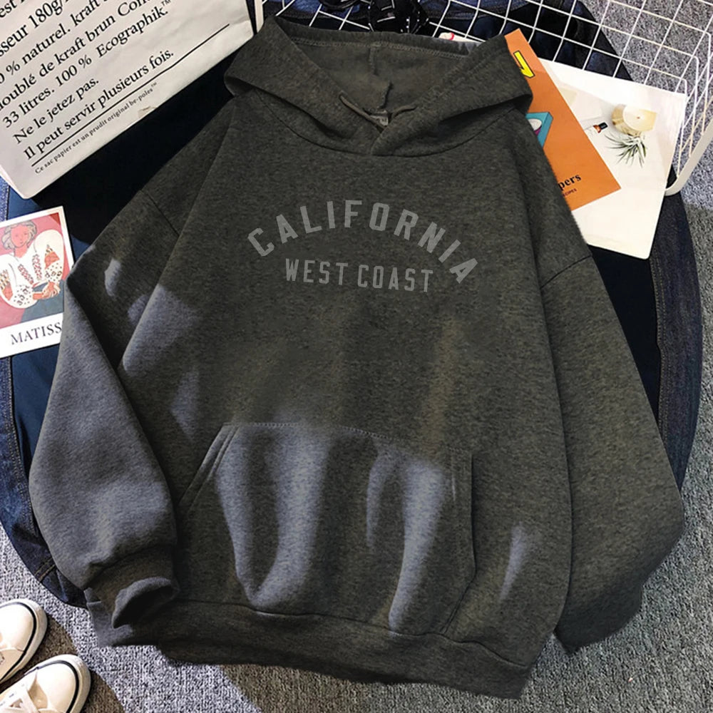 California West Coast Creative Pattern Hoodie Womens Autumn Loose New Hoody O-Neck Casual Sweatshirt Pocket Fleece Womenswear