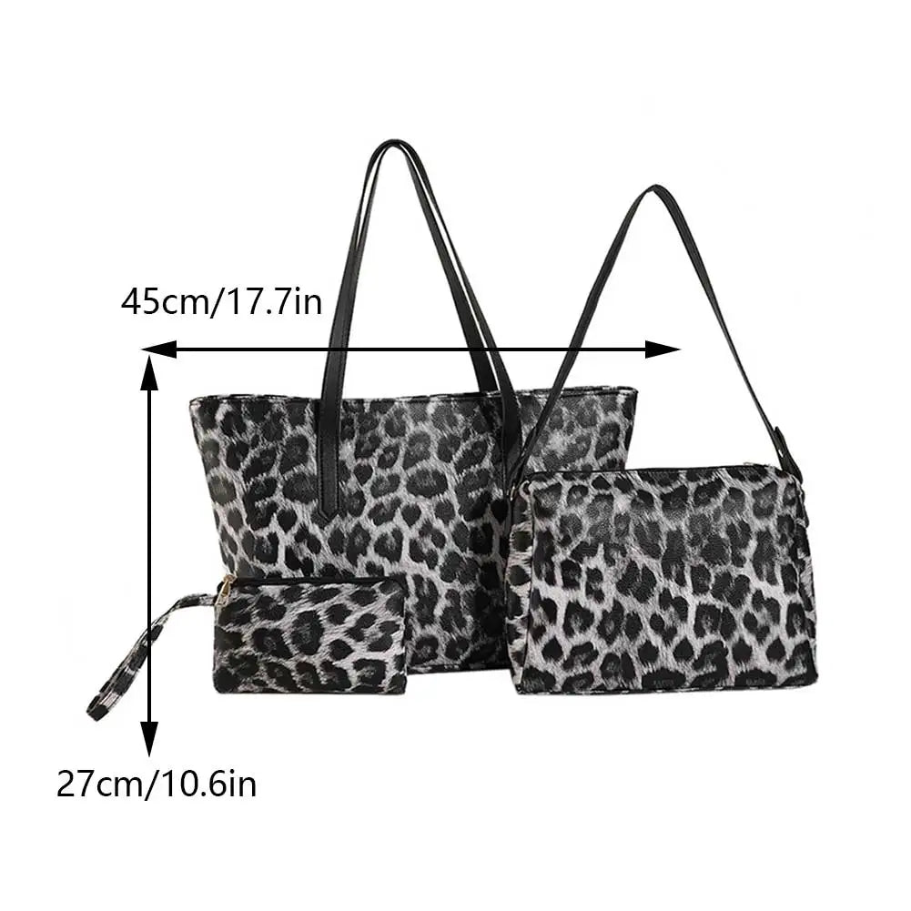 3pcs/set Designer Leopard Pattern Cover Mother Bag Euro-America Style Fashion Handbag Large Women's Tote Bag Ladies Shoulder Bag