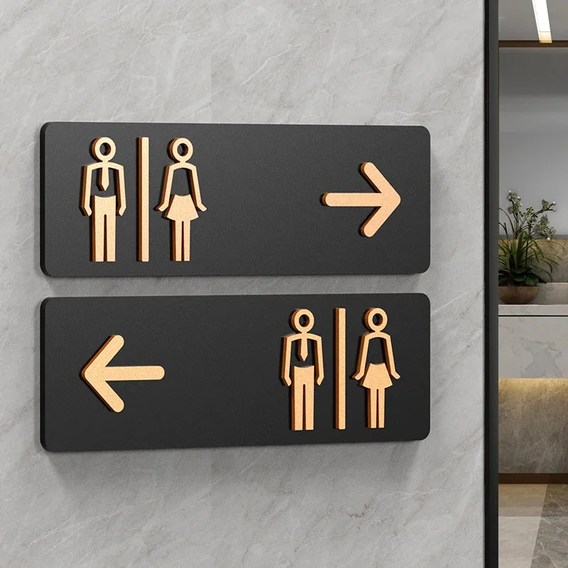 Simple Men and Women Bathroom Signs WC Public Toilet Guide Sign Index Hotel To The Left and Right Acrylic Restroom Prompt Sign