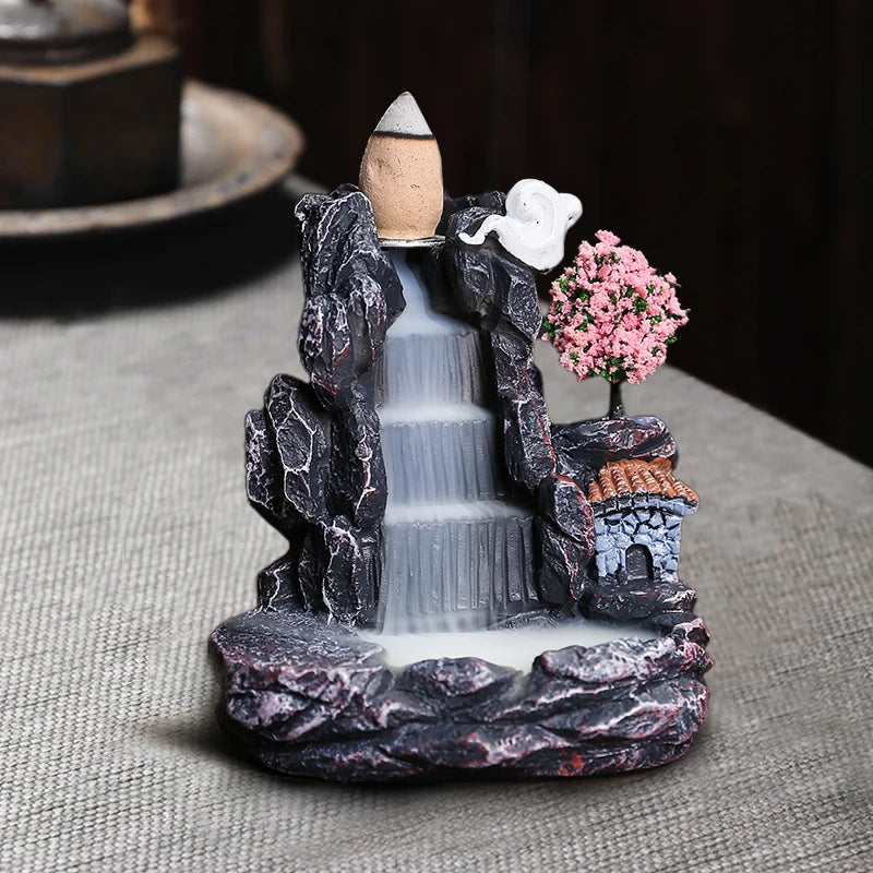 Incense Burner Zen Decoration for Home Yoga Room Backflow Aroma Smoke Fireplace Mountains River Waterfall Incense Burner Holder