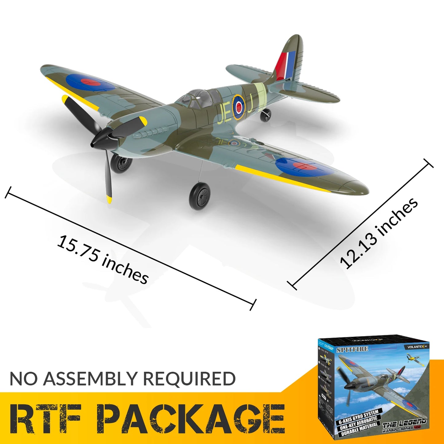 New Volantex 761-12 Spitfire Fighter,  2.4G 400mm Wing Span Remote Control Aircraft, RTR One Stunt, Gift for Adults and Children