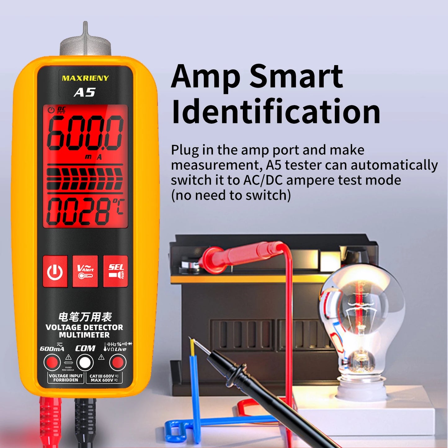 A5/A5X Voltage Tester Digital voltmeter Non-Contact Electrician Detector AC DC Current Voltmeter Live Wire Test Ohm Hz VFC Meter