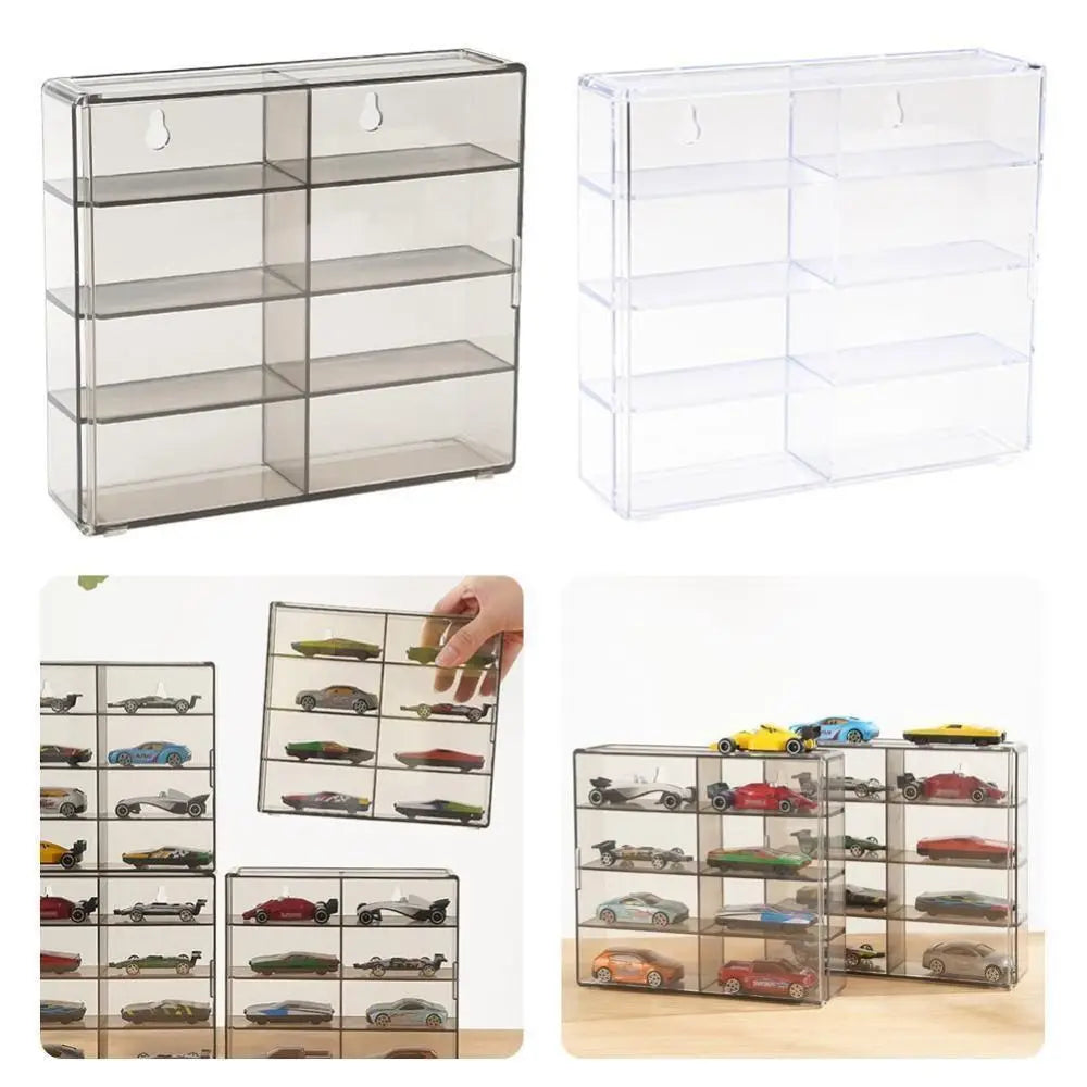 Transparent 1:64 Toy Model Cars Display Box Acrylic Dustproof Cabinet 8 Grids Wall Mounted Storage Box Hotwheels Cars