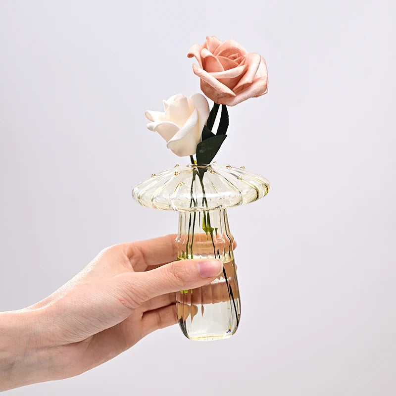 Mushroom Glass Flower Vase  Decorative Hydroponic Vase Flower Vase Room DecorationDesktop Decoration Ornament DIY Bottle Decor