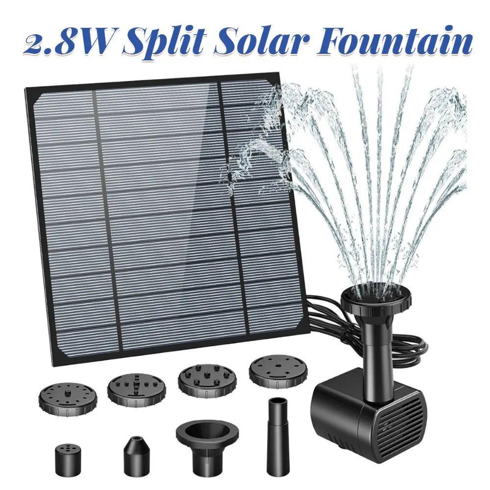 2.8W Split Design Solar Fountain with 8 Nozzles and 3-meter Water Pipe, Easy Installation for Garden Bird Bath Fountain Pump