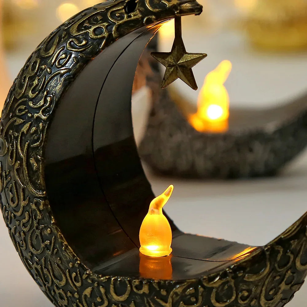 Eid Mubarak Led Candlestick Middle Eastern Festivals Crescent Moon Star Candle Lamp Ramadan Kareem Happy Eid Mubarak Party Decor