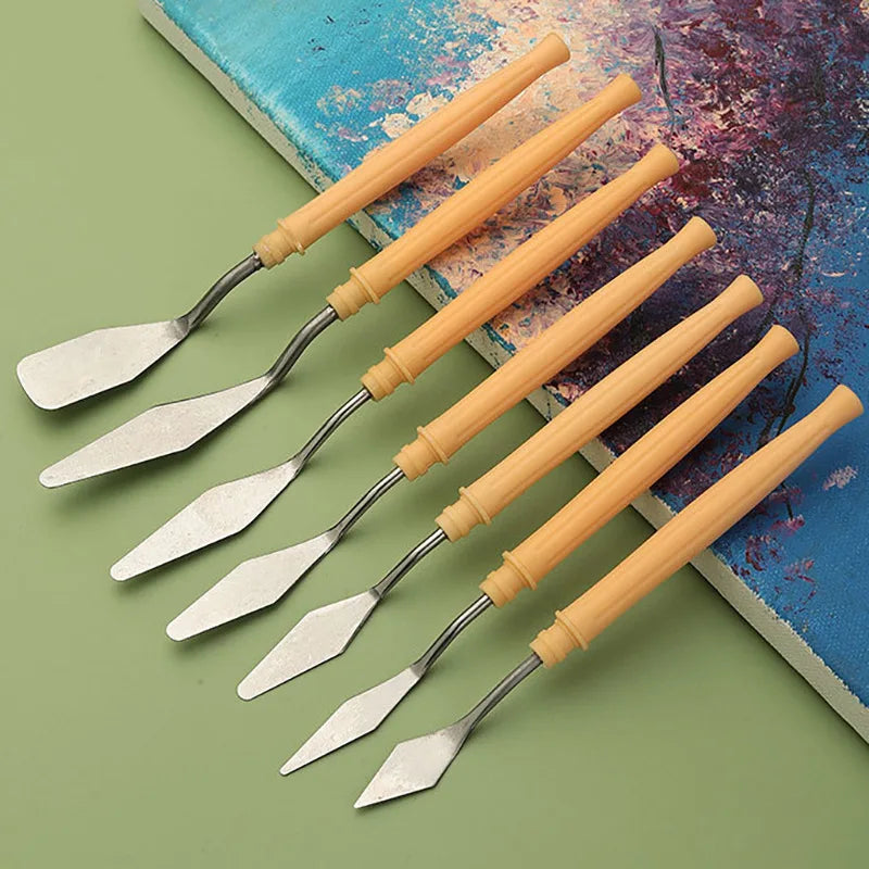 7pcs/Set Palette Oil Mix Pigment Scraper Stainless Steel Artist Painting Palette Knife Art Craft Metal Spatula Set Art Tools