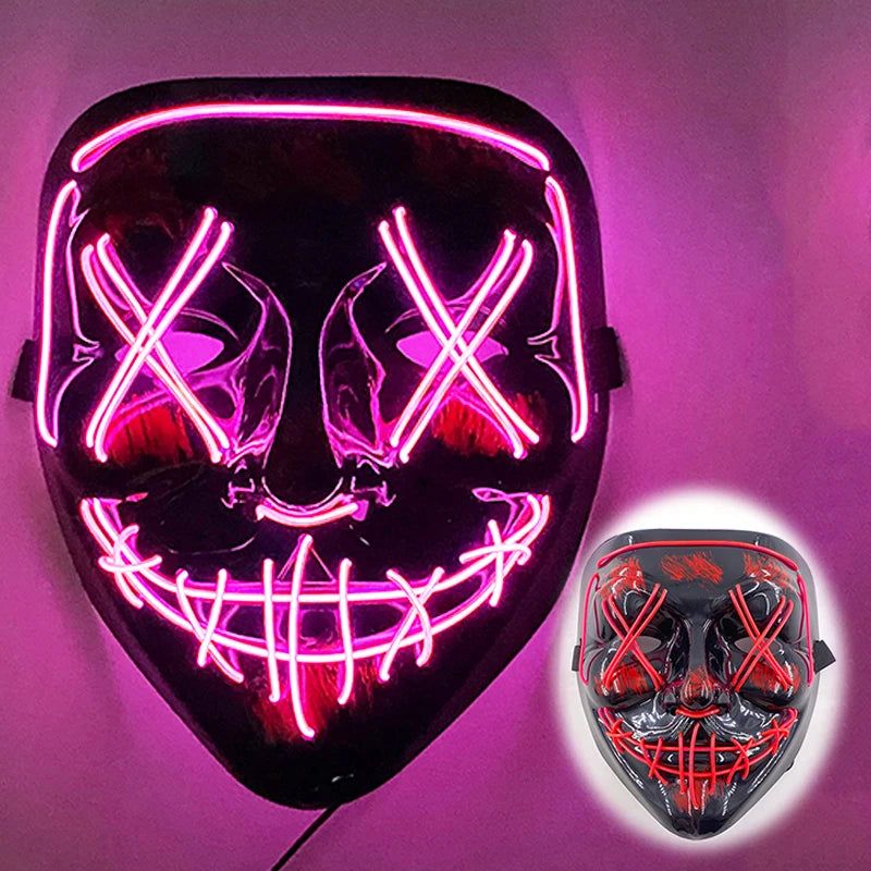 Cosplay EL Neon Mask Halloween Neon Led Purge Mask Masque Masquerade Party Masks LED Light Glowing Horror Mask Glow in the Dark