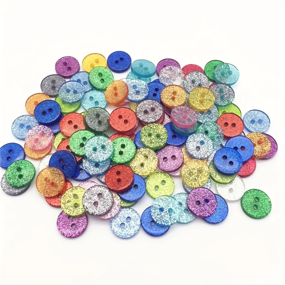 50pcs 13mm/15mm/19mm Glitter Resin Round Buttons 2 Holes Sewing Accessories Sparkle Embellishments DIY Christmas Crafts