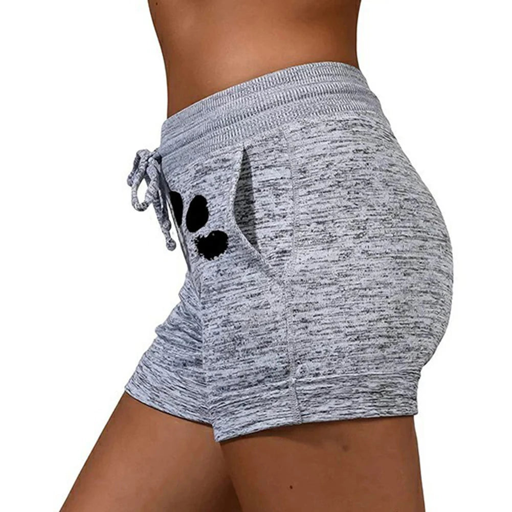 Casual Shorts Women High Waist Cats Claw Print Drawstring Quick Dry Elastic Sports Shorts Gym Women's Clothing