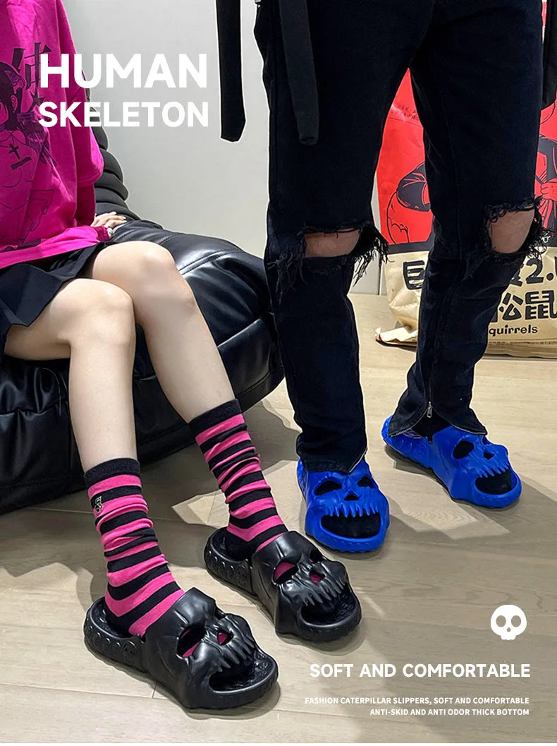 Skull Design Men Slippers Y2K Personalized 2023 Punk Summer Outdoor Slide Thick Sole Platform Beach Non-Slip Male Sandals