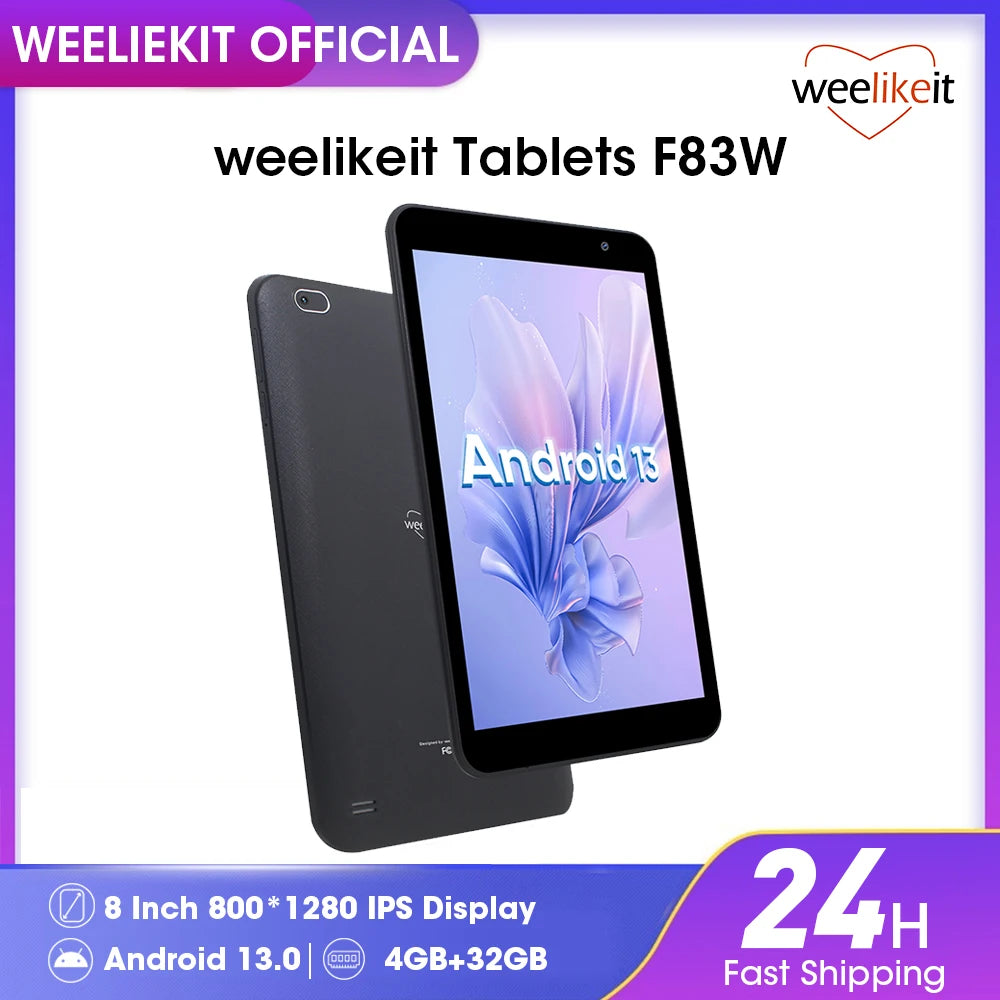 weelikeit Mini Tablet 8 inch Android 13 Tablet PC 800*1280 HD IPS Screen WiFi Dual Camera 4GB 32GB Cheap Tablet for Kids Adults